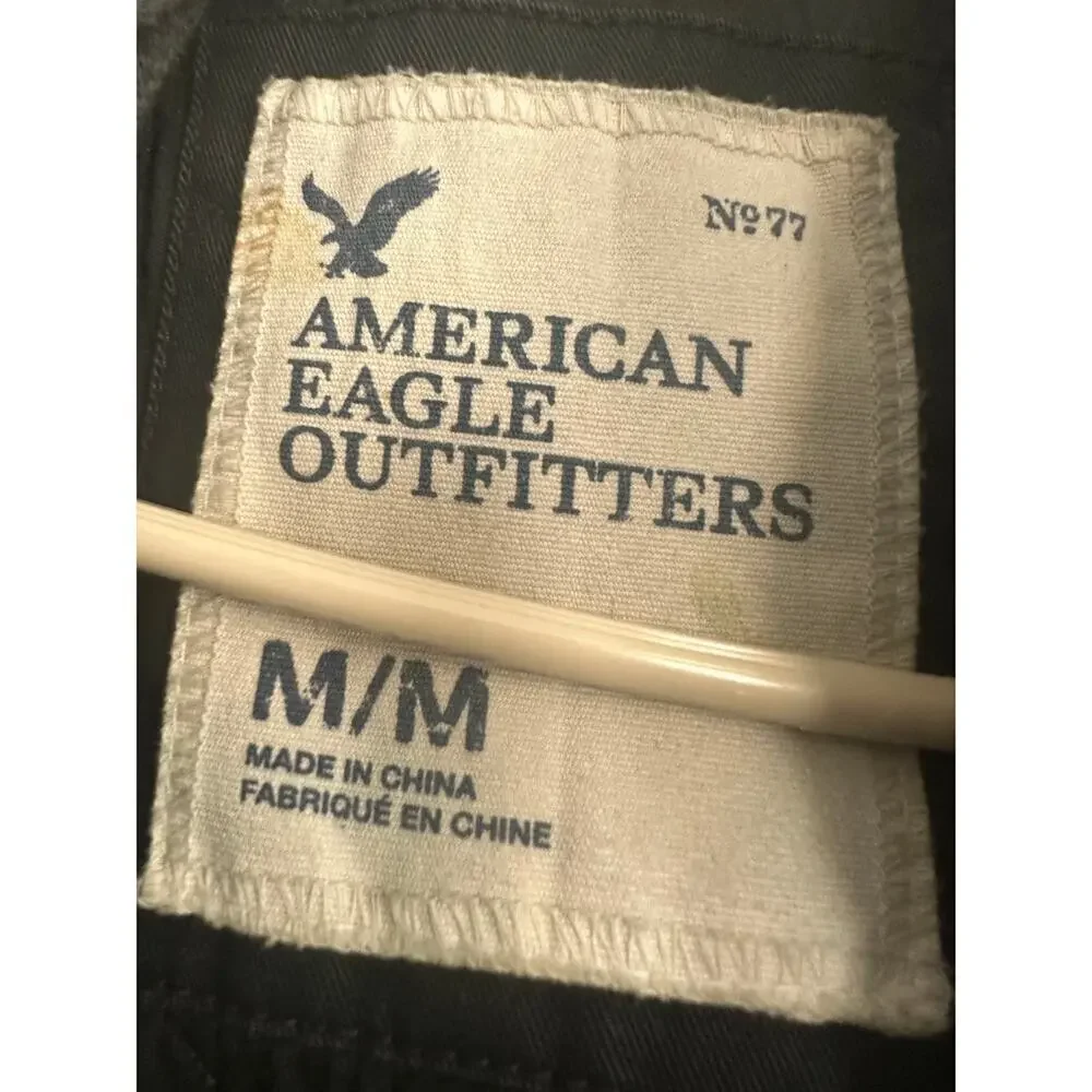American Eagle Men's Hooded Cargo Utility Jacket - Black - Size M